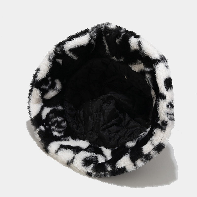 Panda Pattern Plush Female Outdoor Keep Warm Bucket Hat Casual Hat