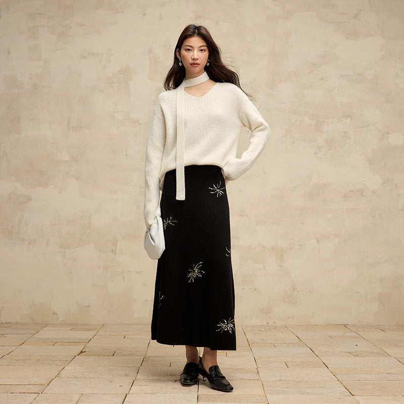 Halter Ribbon Raccoon Velvet V-neck Sweater