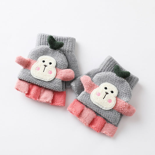 Children's Cute Warm Half-finger Knitted Gloves