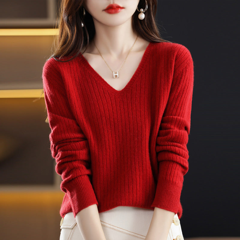Women's Knitwear V-neck Pullover Base Drawstring Plus Size Short Sweater