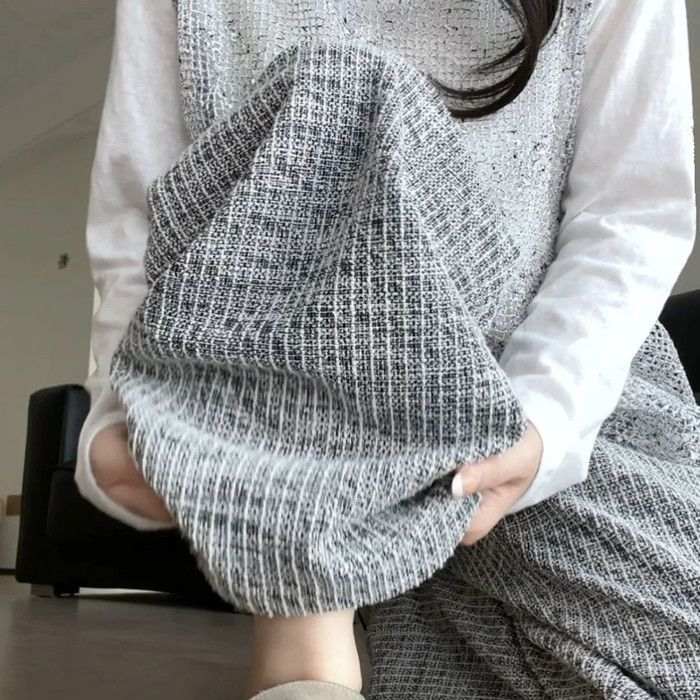 Atmosphere Gray Plaid Women Loose And Idle Slimming And Wide Leg Casual Pants