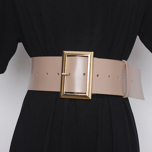 Fashion Cowhide Patent Leather With Coat Skirt Wide Belt