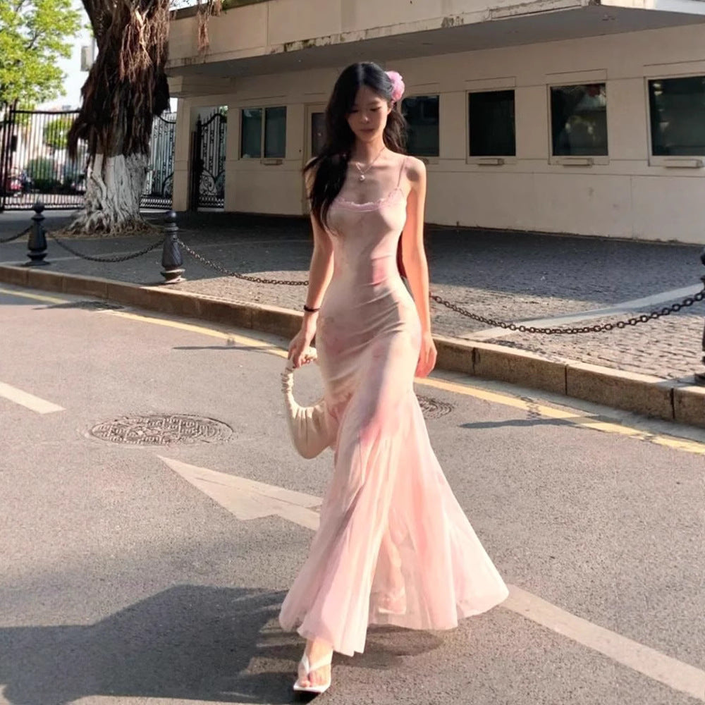 High-End Rendered Floral Print Dress Womens Summer