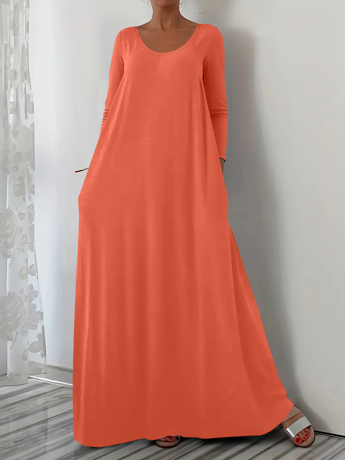 Female Loose Fit Simple Long Solid-color Dress