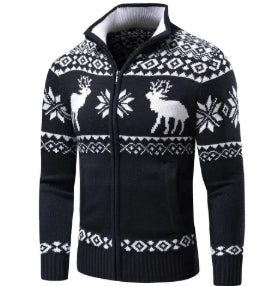 Men's Jacquard Slim Stand Collar Sweater Casual Coat