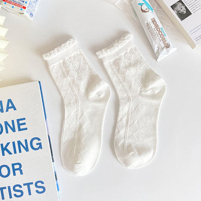 White Lolita Lace Socks Women's Mid Tube Cotton