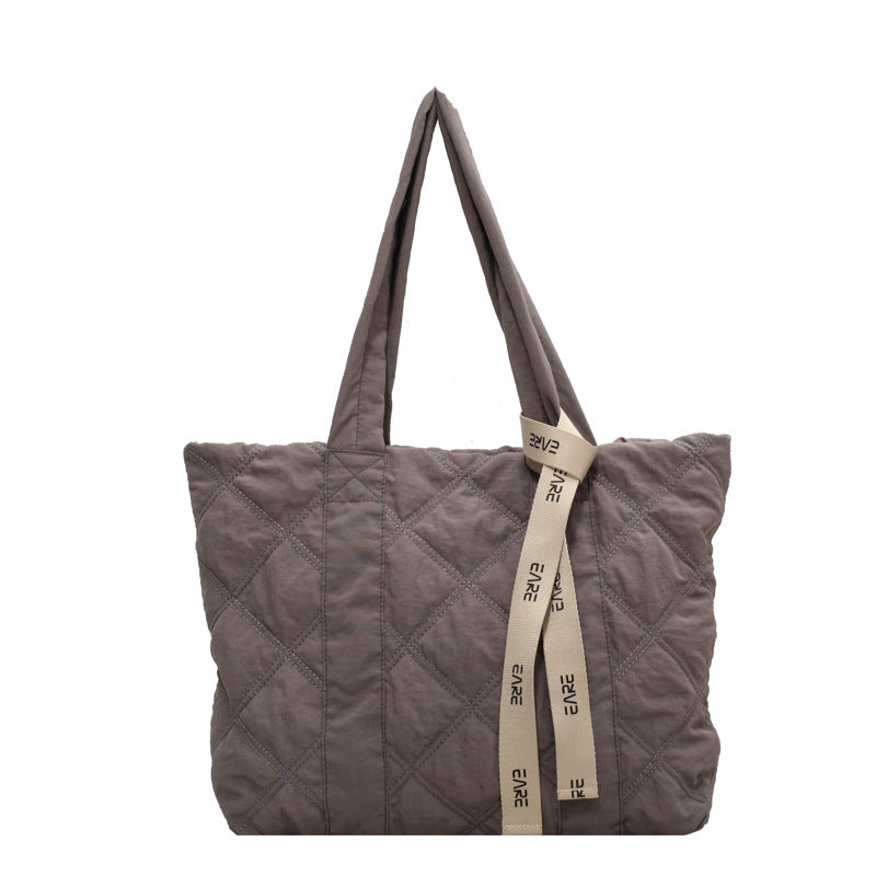Winter Tote Bag For Women Sewing Rhombus Shoulder Bag High Capacity Commuting Shopping Bag Personalized Handbags