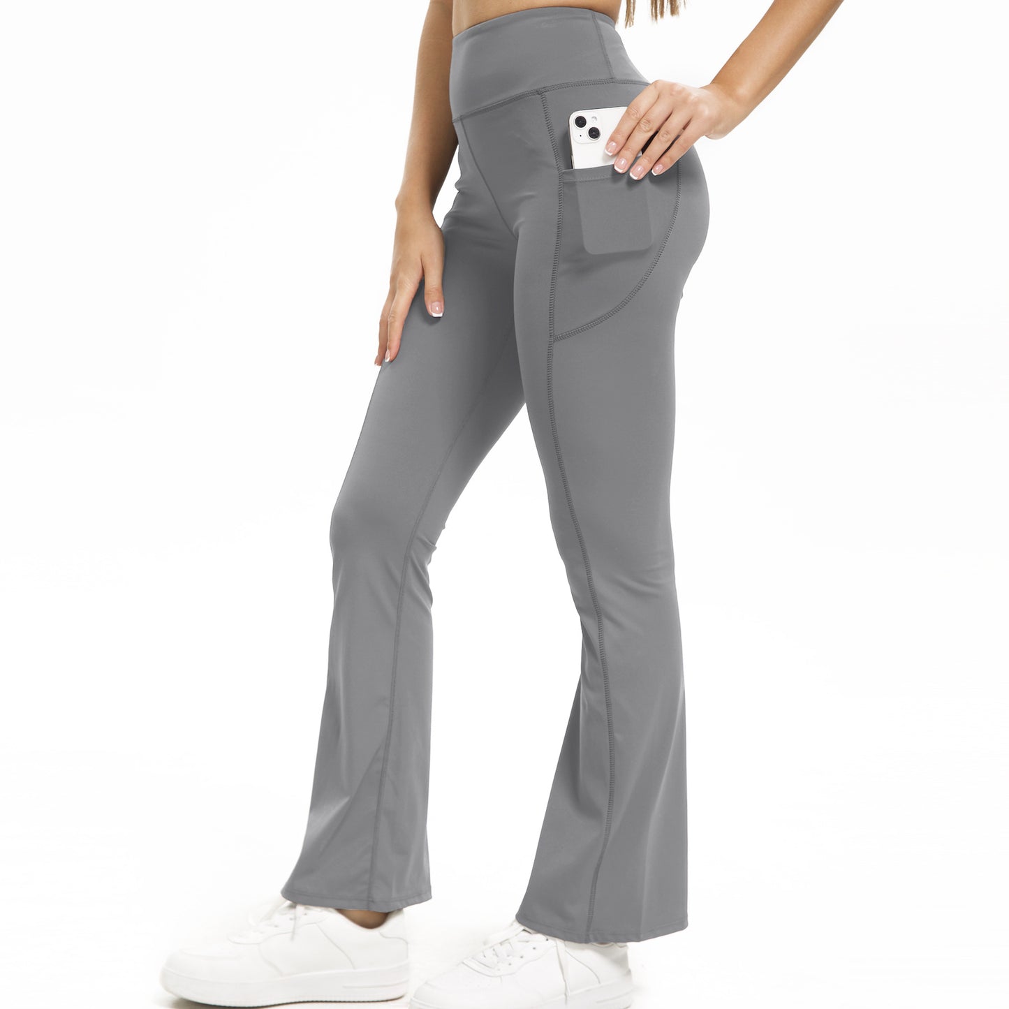 Hip-lifting Flared Yoga Pants With Side Pockets In A Workwear-inspired Style