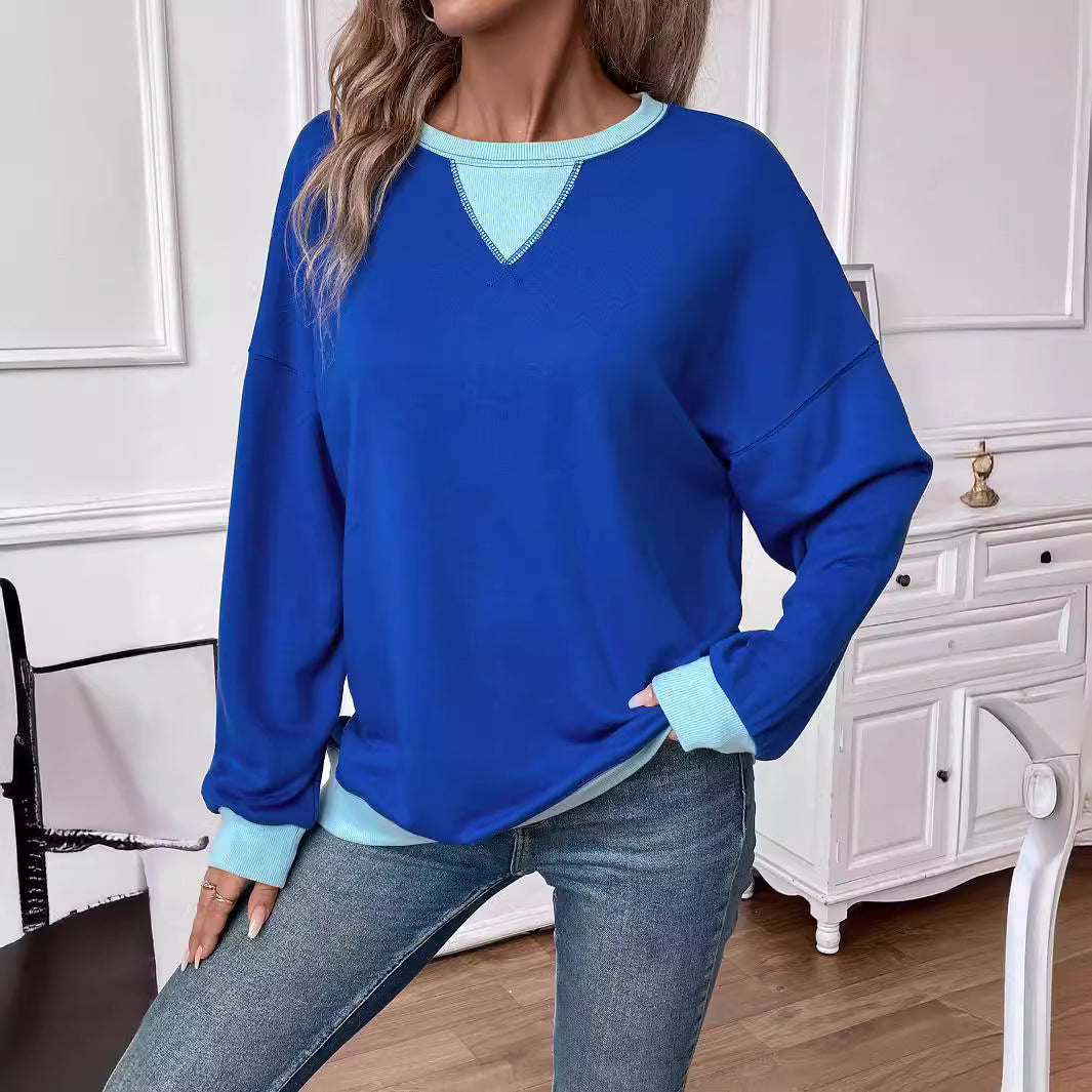 Løs Afslappet Sweater med Kontrastfarve til Kvinder