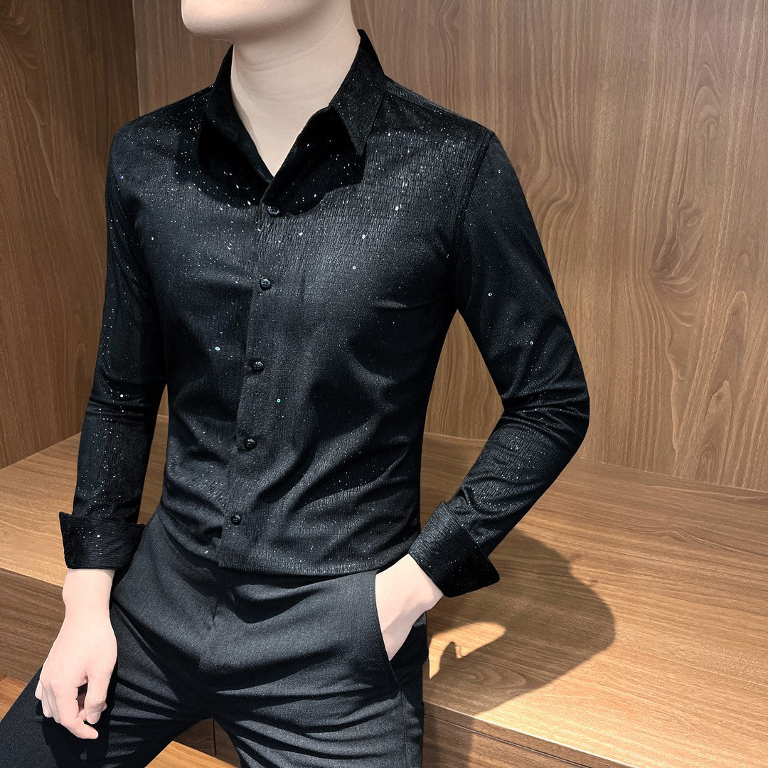 Mens Stylish Designer Long-sleeve Shirt A Versatile Cool And Trendy Brand-name Piece For Spring And Fall