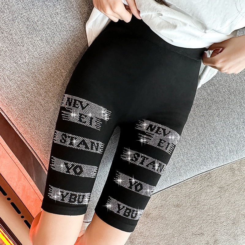 Kvinders Moderne Enkle Rhinestone Tætsiddende Fem-punkts Leggings