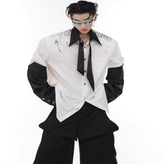Padded Shoulder Shirt Stitching Design Cardigan Jacket