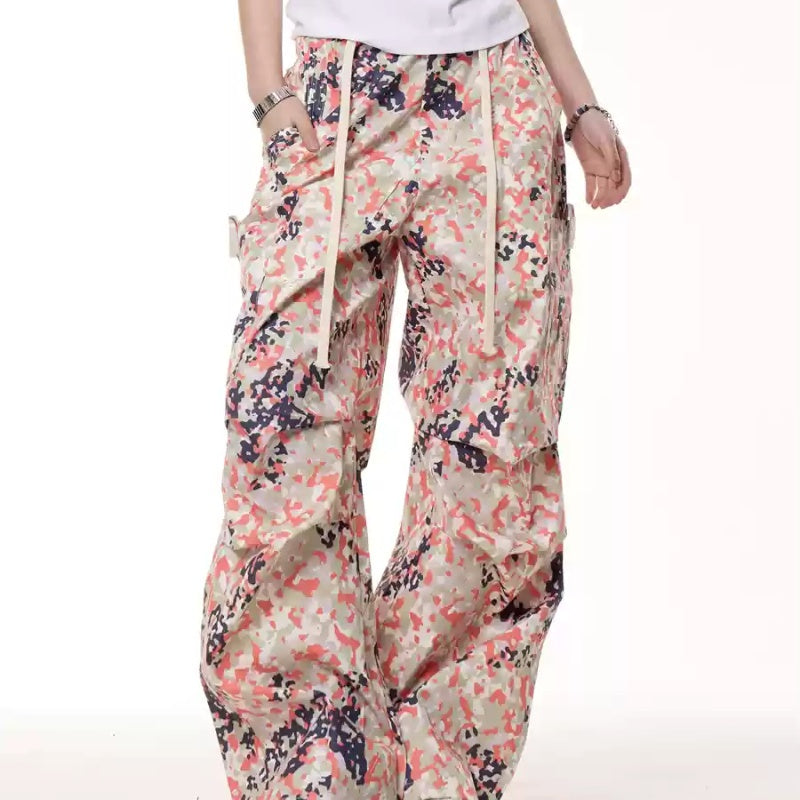 Retro Camouflage Cargo Bukser Sommer Løse Lige Brede Ben