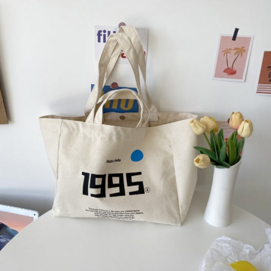 Korean Version Large Capacity English Canvas Shopping Bag
