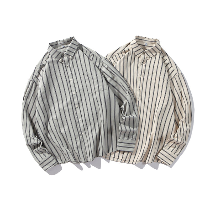 Autumn New Youth Shirt Men's College Style Vintage Stripe Coat