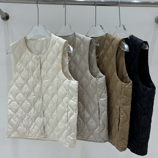 Layered Inner Wear, Short Round-neck Lightweight Down Vest Jacket