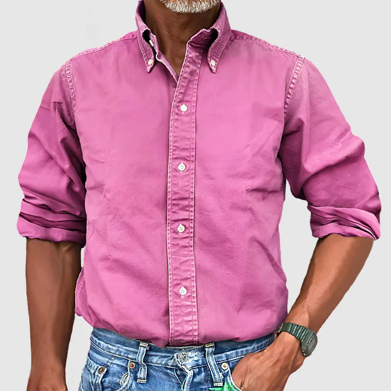 Versatile Solid-Color Lapel-Button Business Shirt For All Seasons