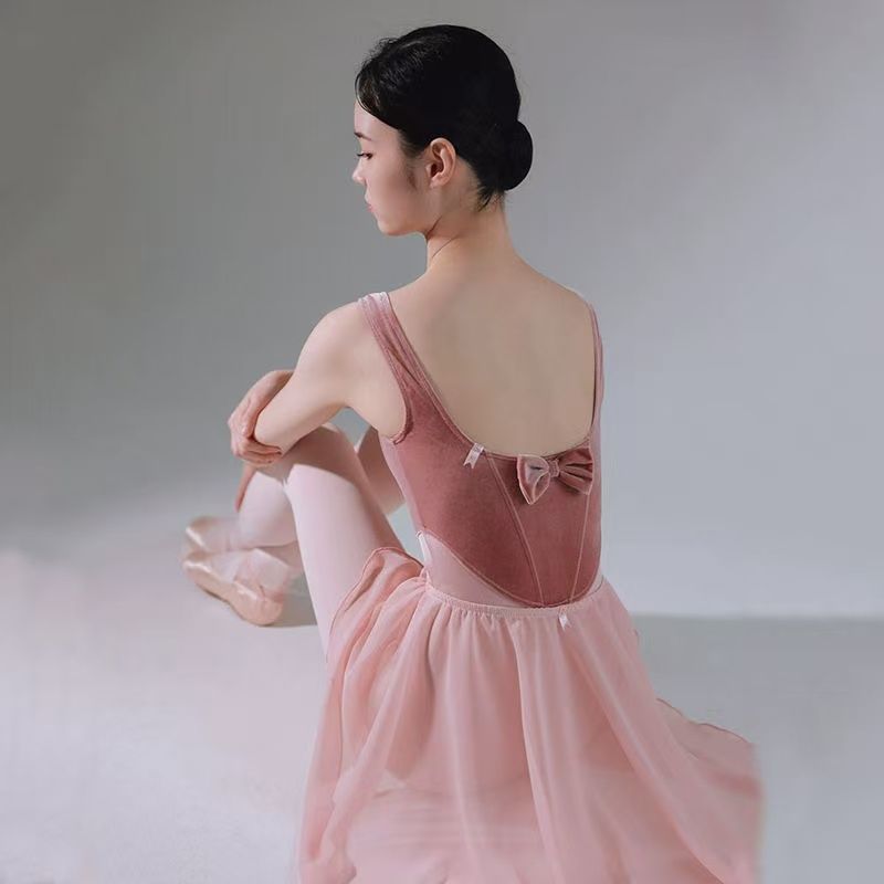 Ballet Gym Outfit Female Velvet Bow Dancing Dress