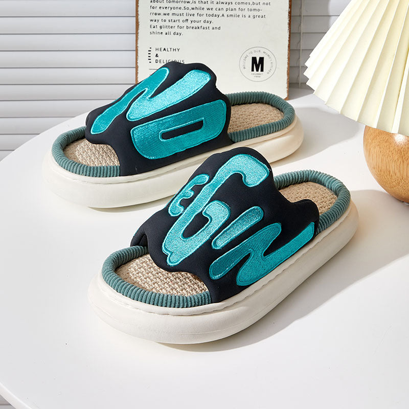Linen Slippers Women's Men's Face Letter Embroidery