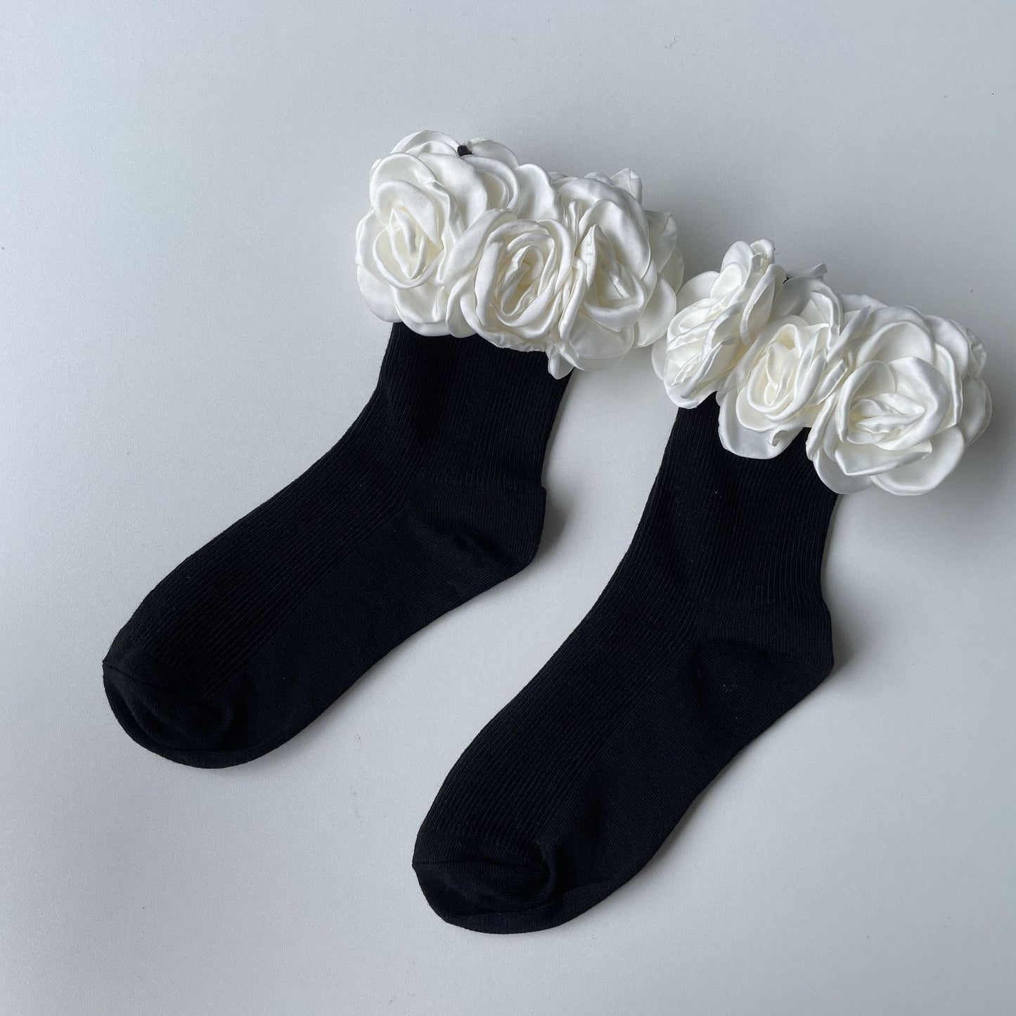 Flower Cotton Vertical Striped Women's Tube Socks