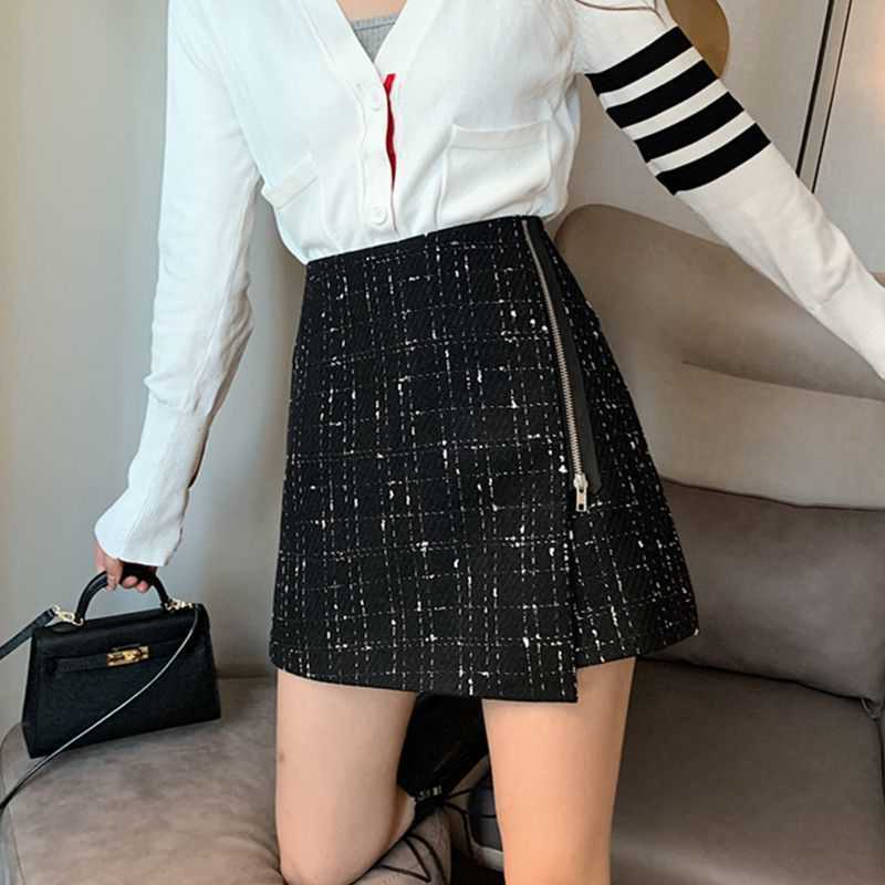 Irregular High Waist A-line Woolen Skirt