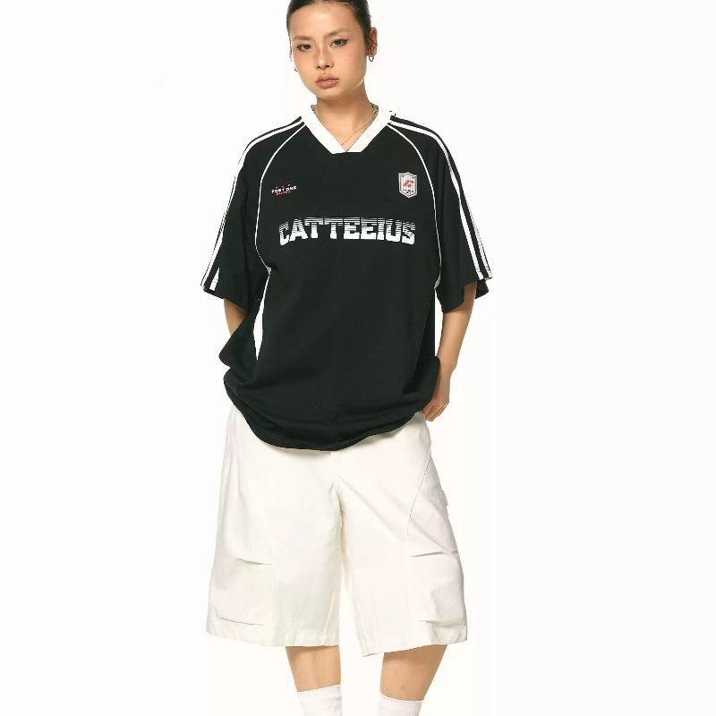 Sports Jersey Contrast Color Short-sleeved T-shirt Men And Women Couple Retro