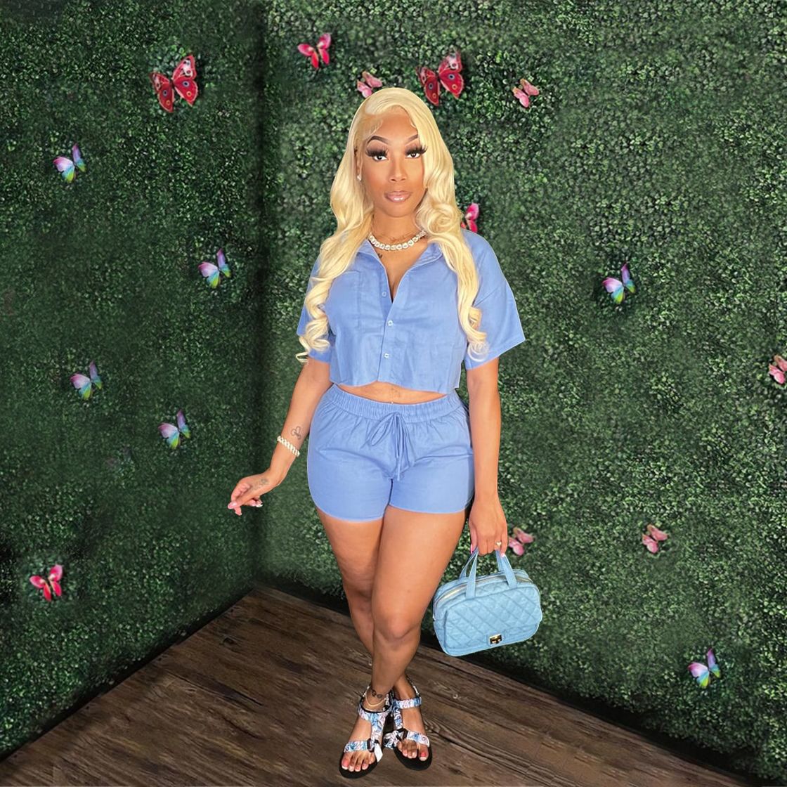 Women's Short-sleeve Shirt Suit Elastic Pocket Shorts