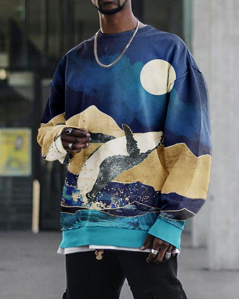 Digital Printing Loose Casual Trend Round Neck Long Sleeve Sweater 3d