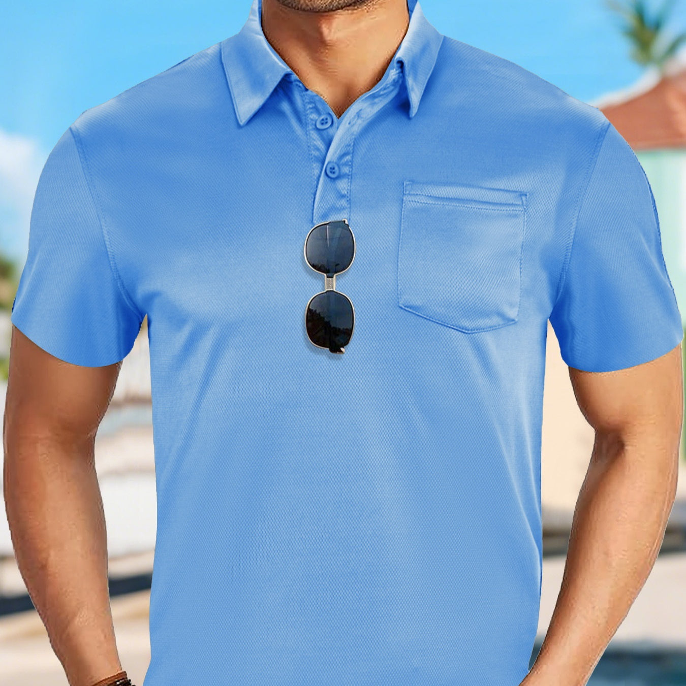 Men's Sporty Casual Breathable Mesh Button-down Collar Solid Color Shirt