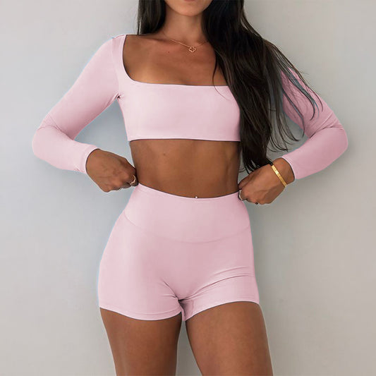 Ensfarvet Yoga Sports-tanktop og shorts sæt til kvinder