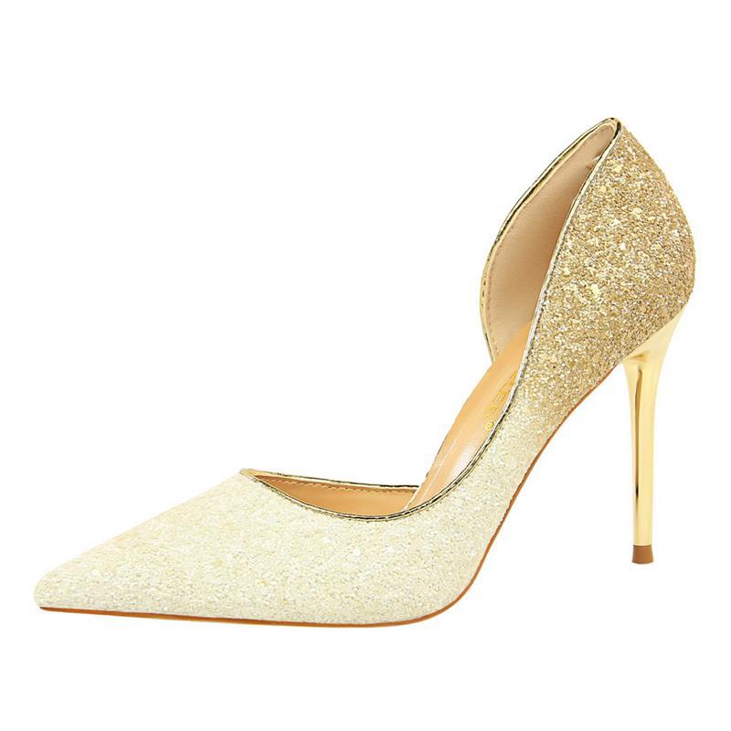 Crystal High Heels Women's Stiletto Heel Gradient Blue Sequined Party Shoes