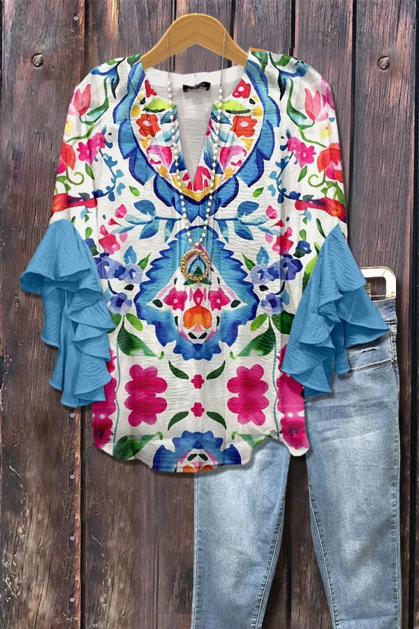 Casual Top With A Creative Floral Print And Digital Printing