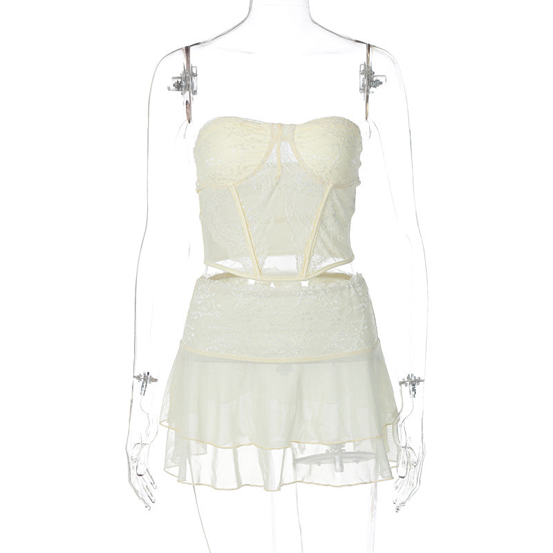 Ultra-short, Double-layered Pure-youth-style Skirt Set For Women