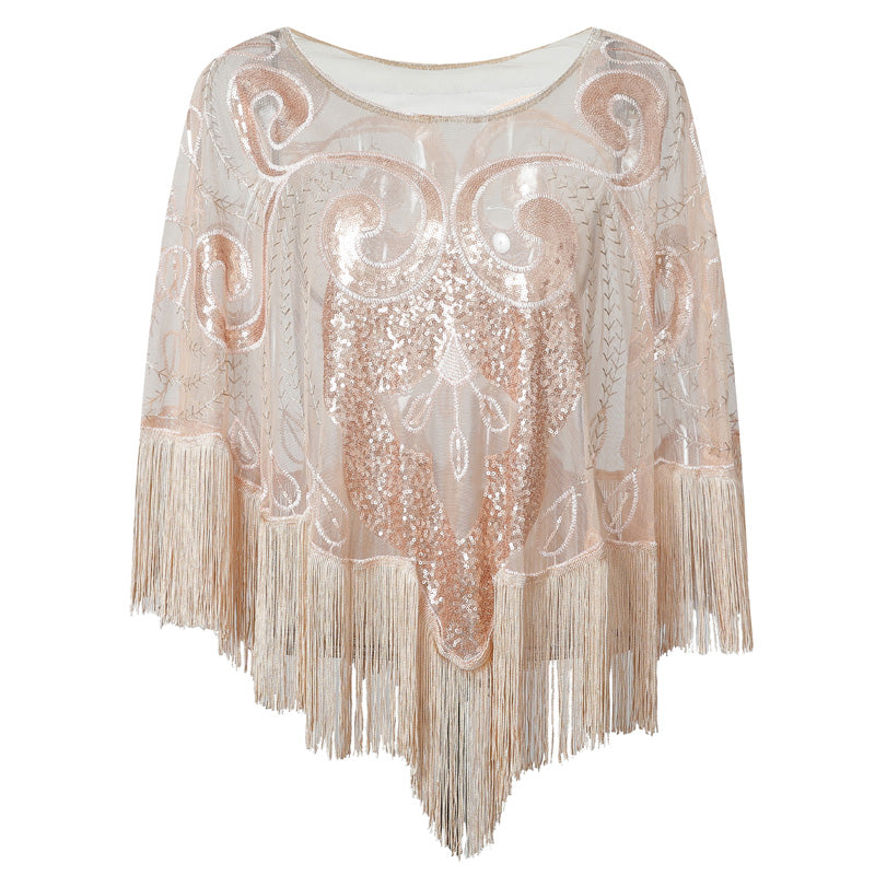 Loose Tassel Top Blouse Shawl Sequined Mesh Sequined Cloak See-through Small Outer Build