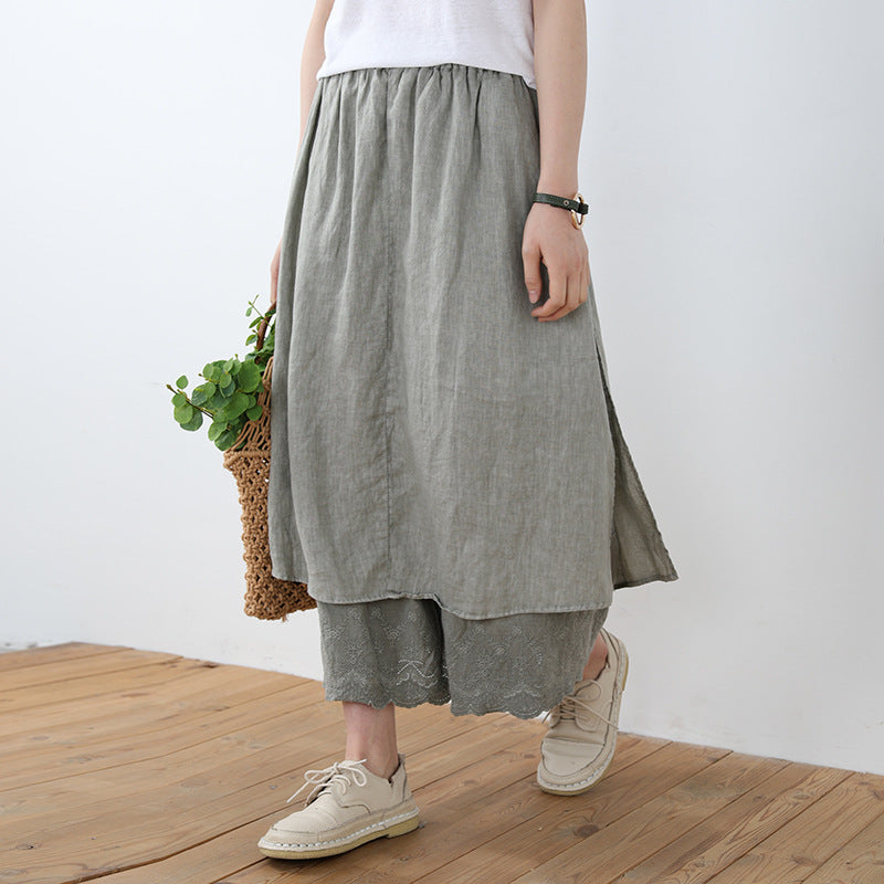 Lace Stitching High Waist Women's Mid-length Pantskirt