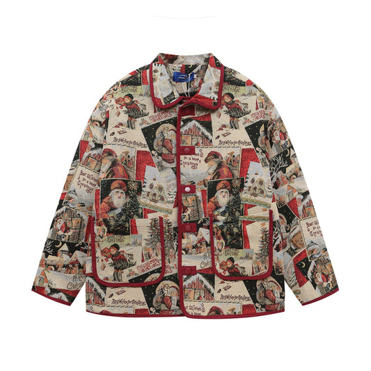 Retro Santa Claus Jacquard Lapel Cotton-padded Coat