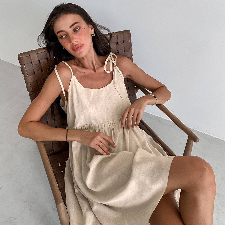 Womens Lightweight Cotton-linen Cami Nightdress