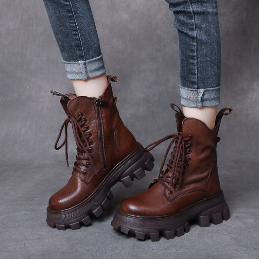 Leather Sponge Cake Foam Platform Lightweight Martin Boots