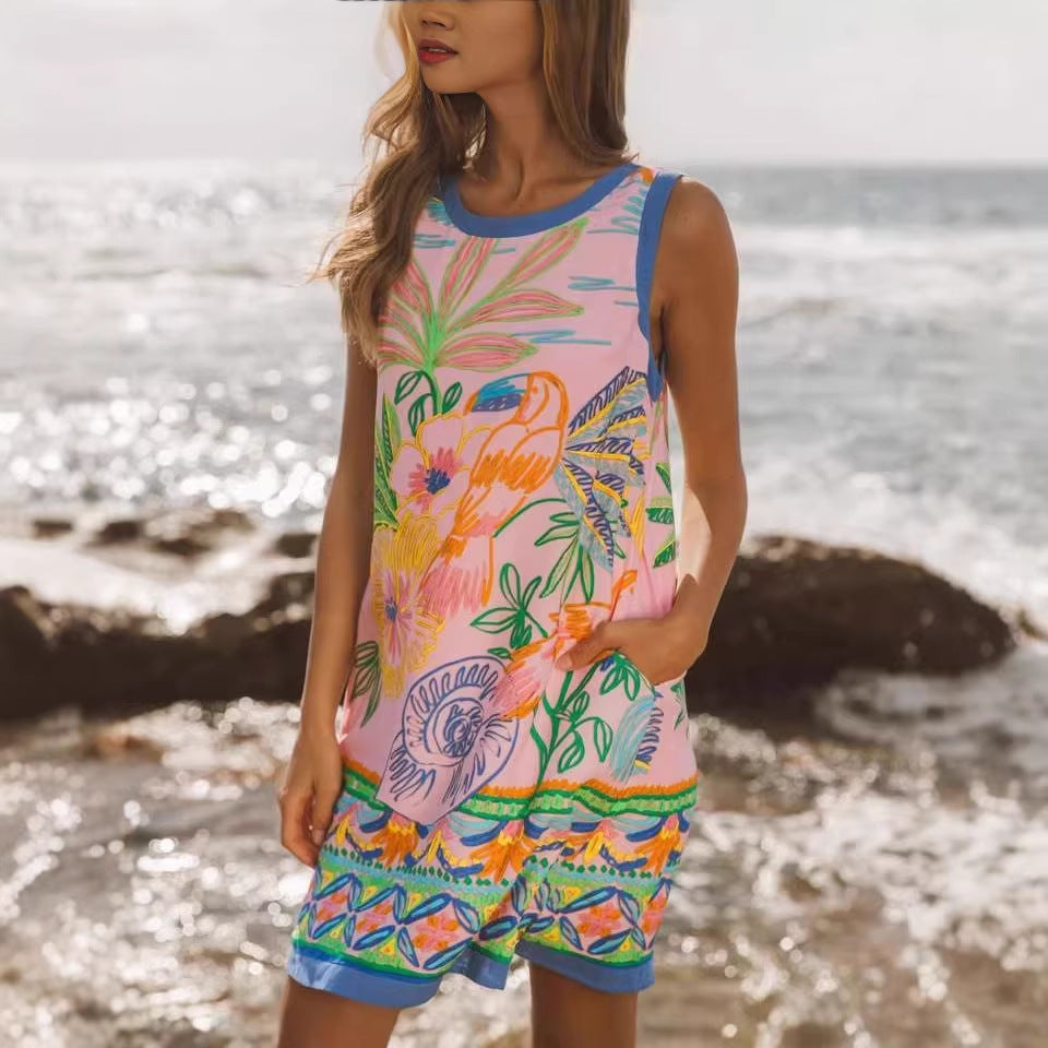 Printed Loose-Fit Holiday Casual Womens Dress