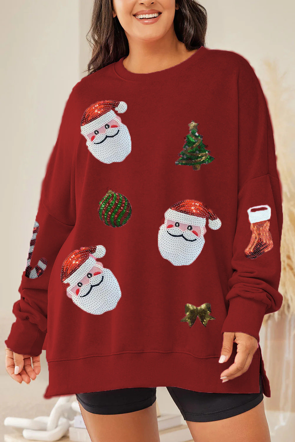 Julpaillettop top til kvinder, løs afslappet langærmet sweater