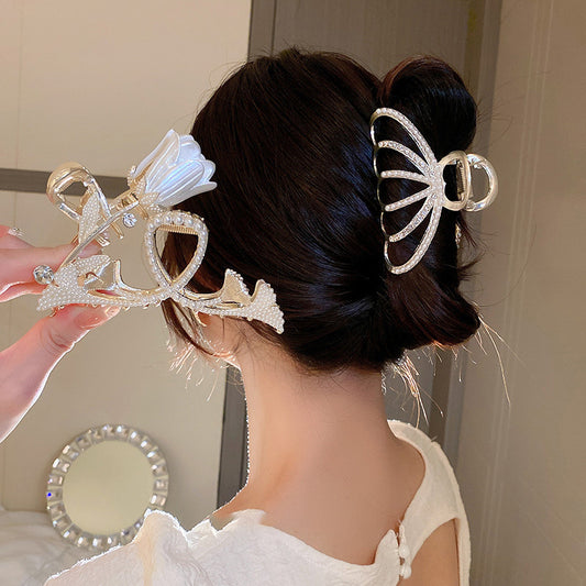Diamond Pearl Gingko Leaf Butterfly Tulip Hairpin