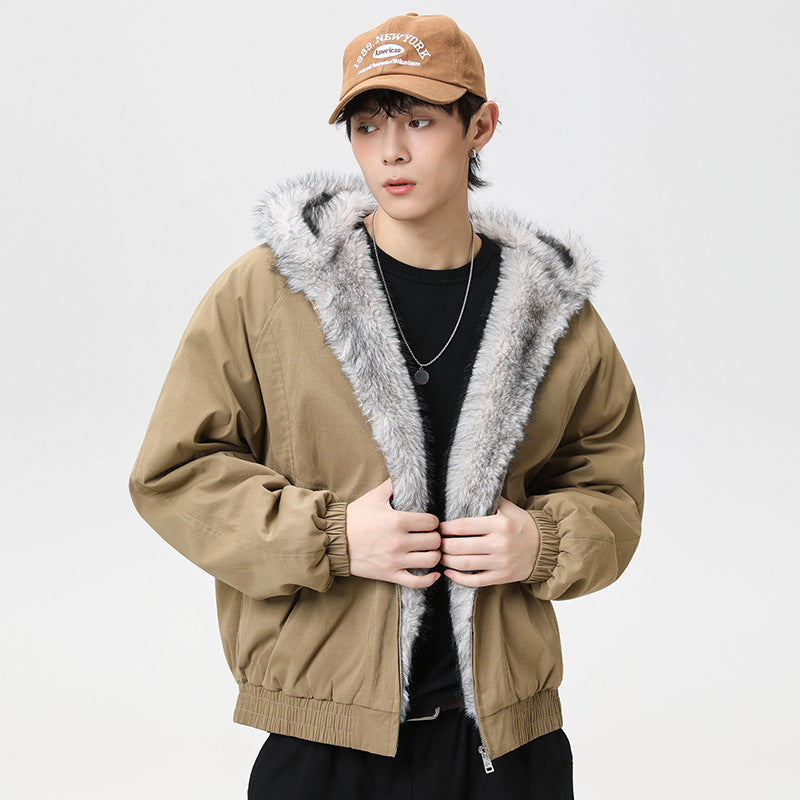 Mens Retro Fleece Lined Collar Cotton Padded Jacket