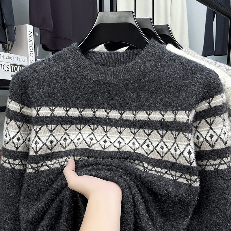 Fashion New Round Neck Pullover Mink Knitted Sweater Men