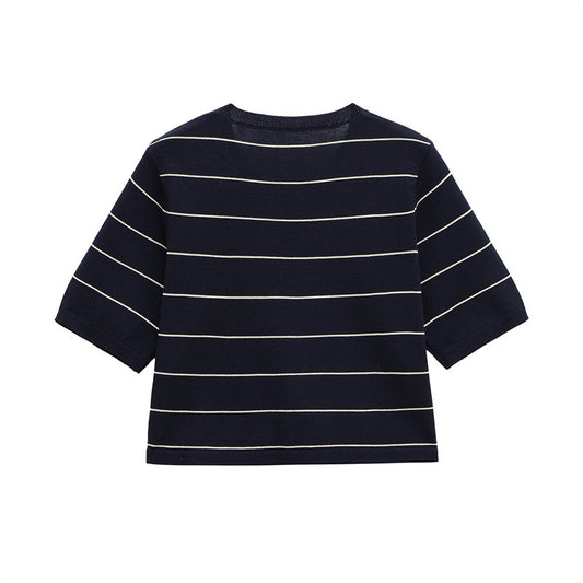 Spring And Summer European And American Style Striped Minimalist Striped Knitted Coat