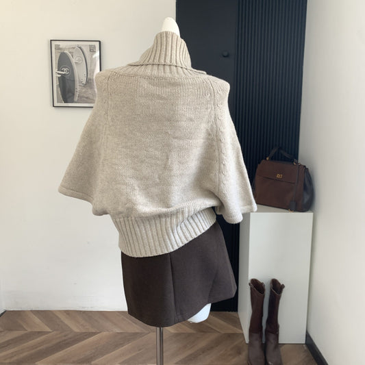 FallWinter Loose Turtleneck Knit Top And Wool Skirt Womens Set