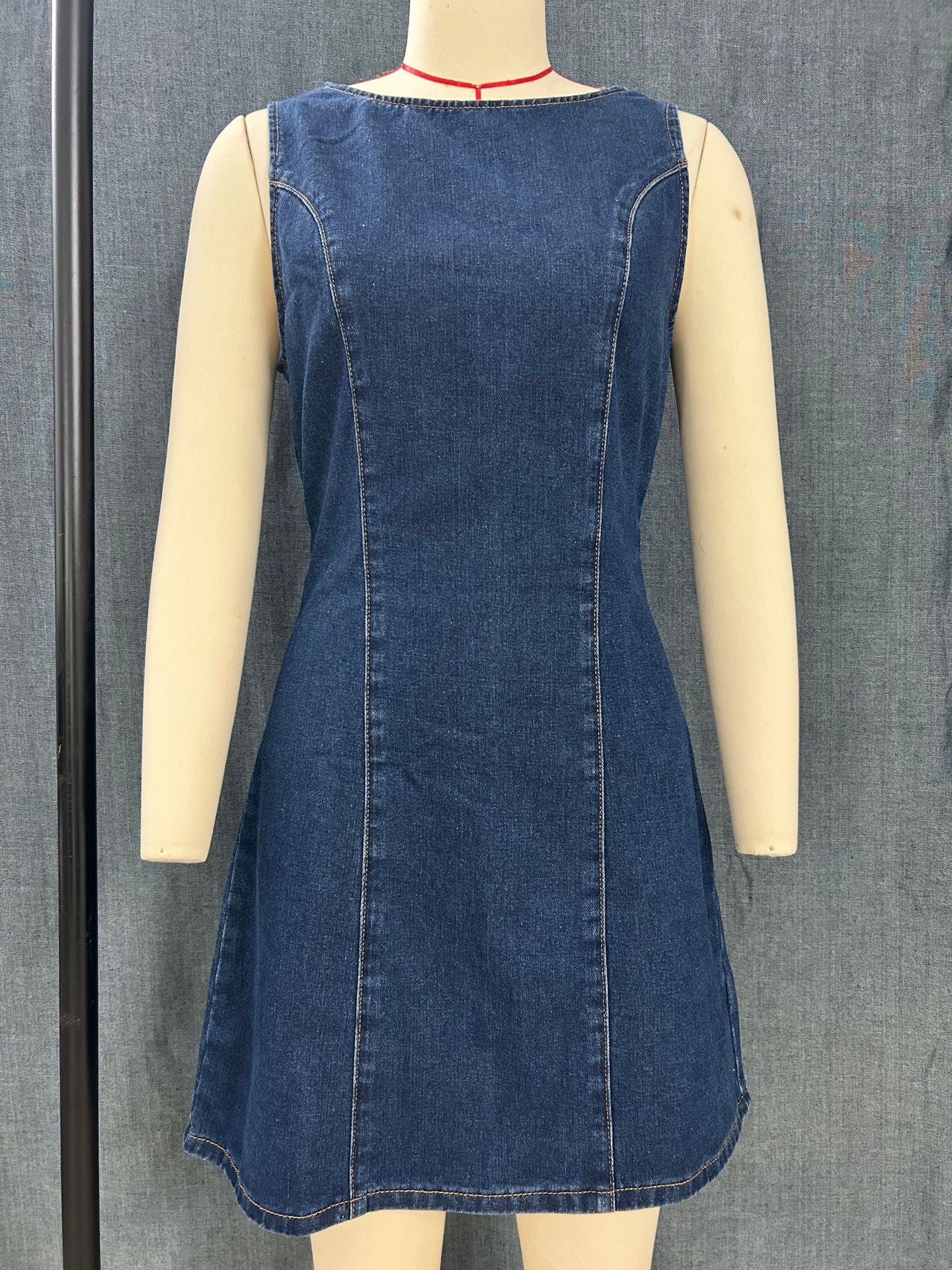 Solid-Color Slimming Three-Color Long-Zip Denim Dress