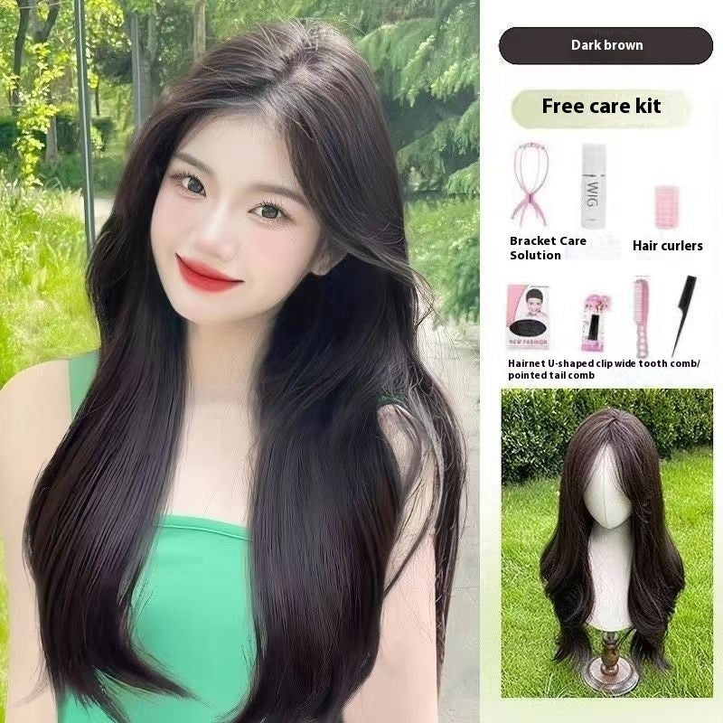Jaulin Wig Women's Long Hair Forehead Lace Full-head Wig New Artificial Natural Mid-length Long Straight Hair Full Top Wig