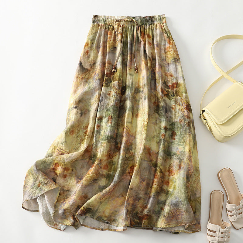 Womens Retro Casual Elegant Full Skirted Midi Skirt