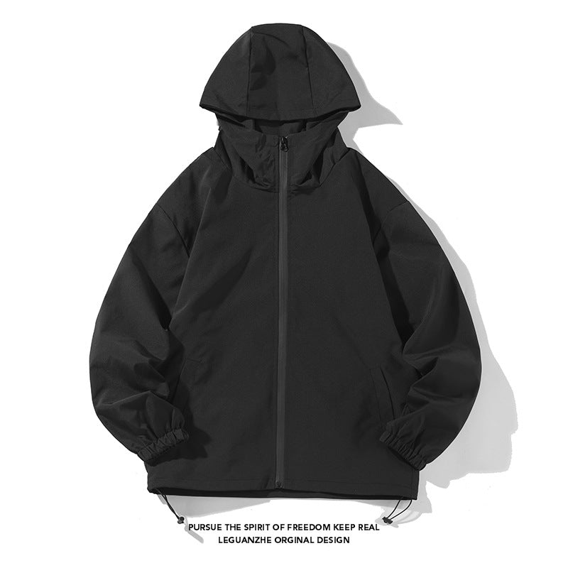 Cross-border Men's Waterproof Jacket Jacket Couple Trend Casual Hooded Solid Color Overalls