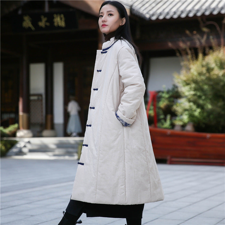 Retro Women's Artistic Cotton And Linen Clothing Buckle Cotton-padded Jacket